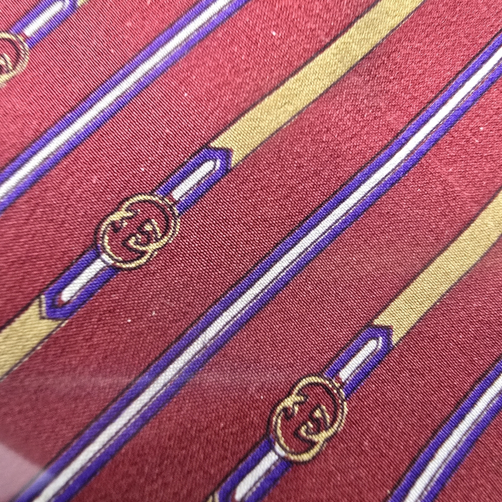 Vintage Silk Gucci Burgundy Tie with Gold and Blue Stripes - Picture 5 of 11